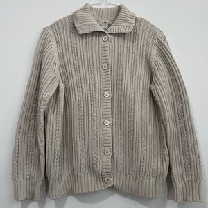 L.L. Bean Ribbed Knit Cardigan in Cream Size L